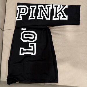Victoria's Secret Black Leggings with White PINK Logo